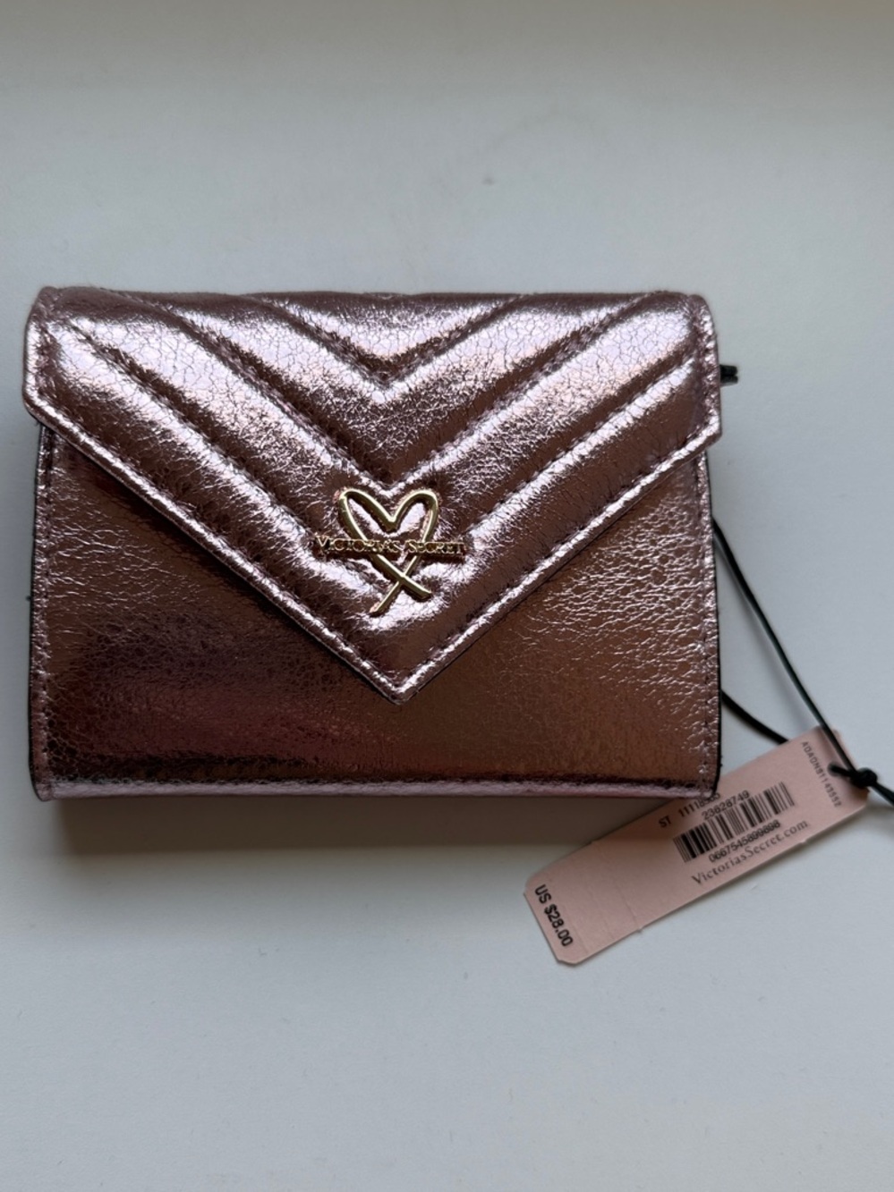 Victoria's Secret Metallic Rose Chevron Wallet with Heart Emblem